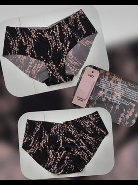 Victoria's Secret Black & Pink Floral Hipster Size Med Nwts
